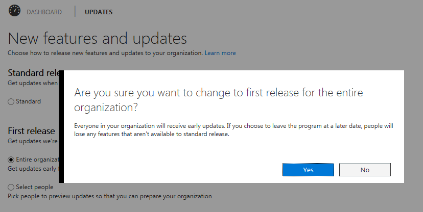 SharePoint Online first release for entire organization